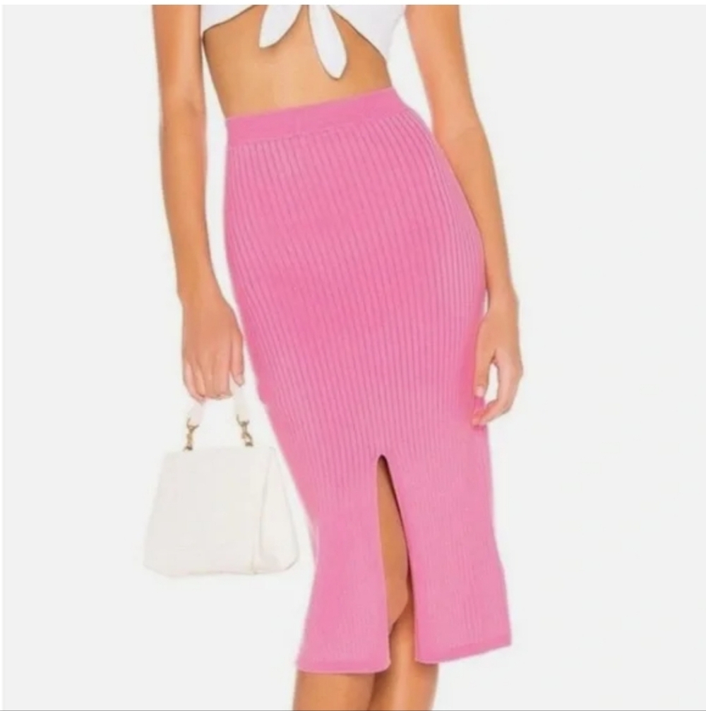 Free People Skyline Midi Knit Skirt Fireworks Pink Ribbed Slit Barbiecore Sexy L